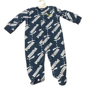 Puma One Piece Fleece Button infant Outfit graphic design footies Sz 0-3mos